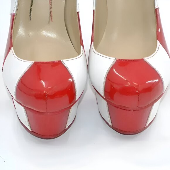 Kandee White Red Striped Leather Streetwear Ultra High Platform Heels 39 7.5-8 - Picture 7 of 12